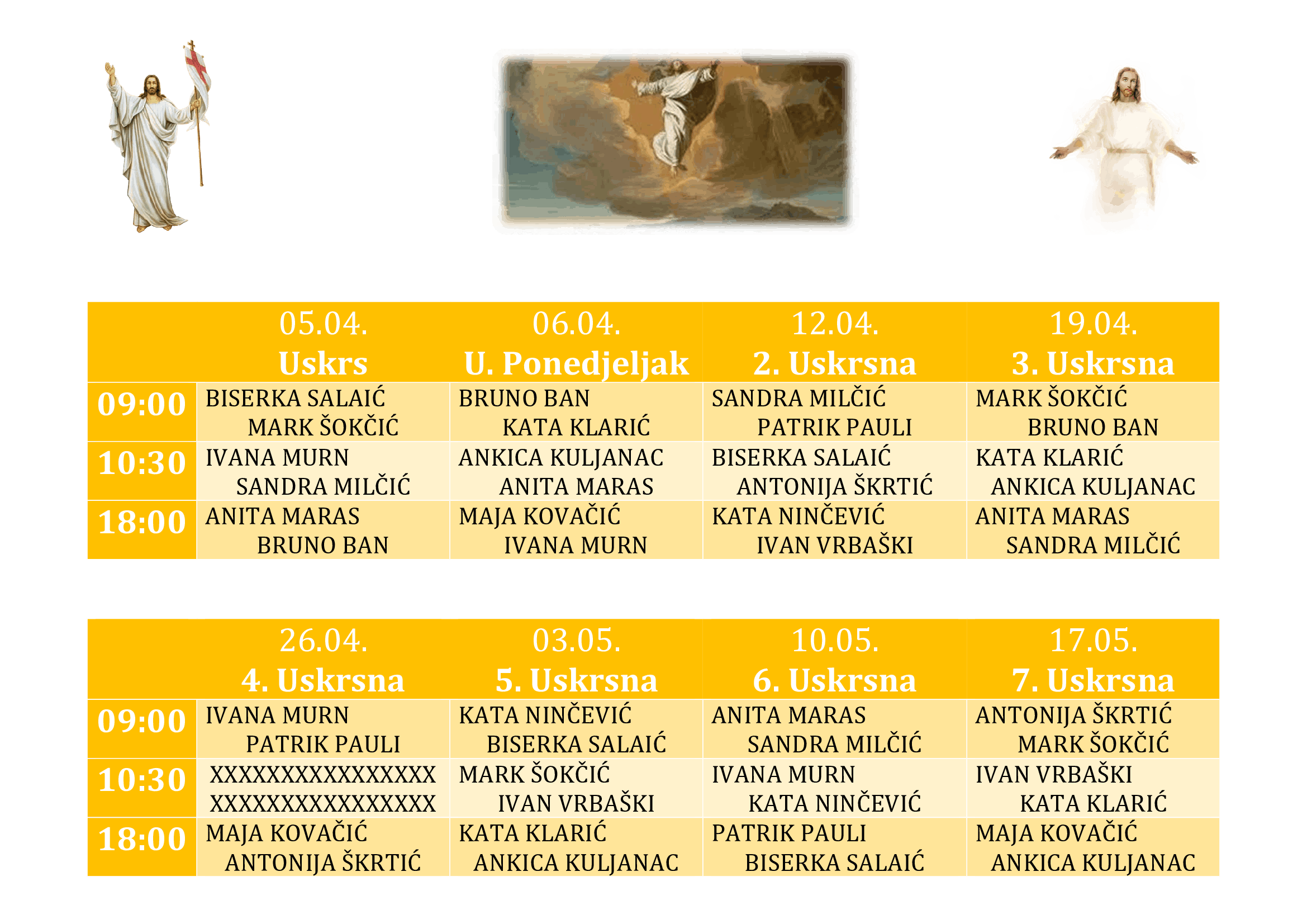 Raspored čitanja na nedjeljnim svetim misama